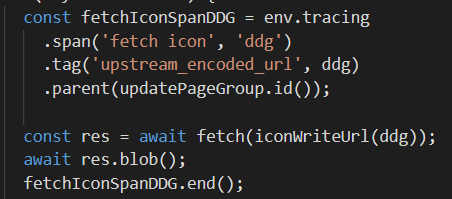 jachands's tweet photo. @WalshyDev Have you tried the tracing in @repeatdev? I really like their API. Can pass a function or a promise into .measure(), or manually .end() to stop the span. Supports groups too. Oh and it returns the value of the promise/function passed to measure() which is super helpful! https://t.co/Yub5NrFi8K