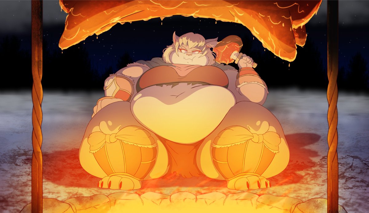 She'll share her fire with you on this cold night but hands off the meat lol
A lil something for <a href="/volkenfox/">Volkenfox</a> of their OC Paige monster hunter adventurer.
This picture came out really good, very happy with how it turned out.