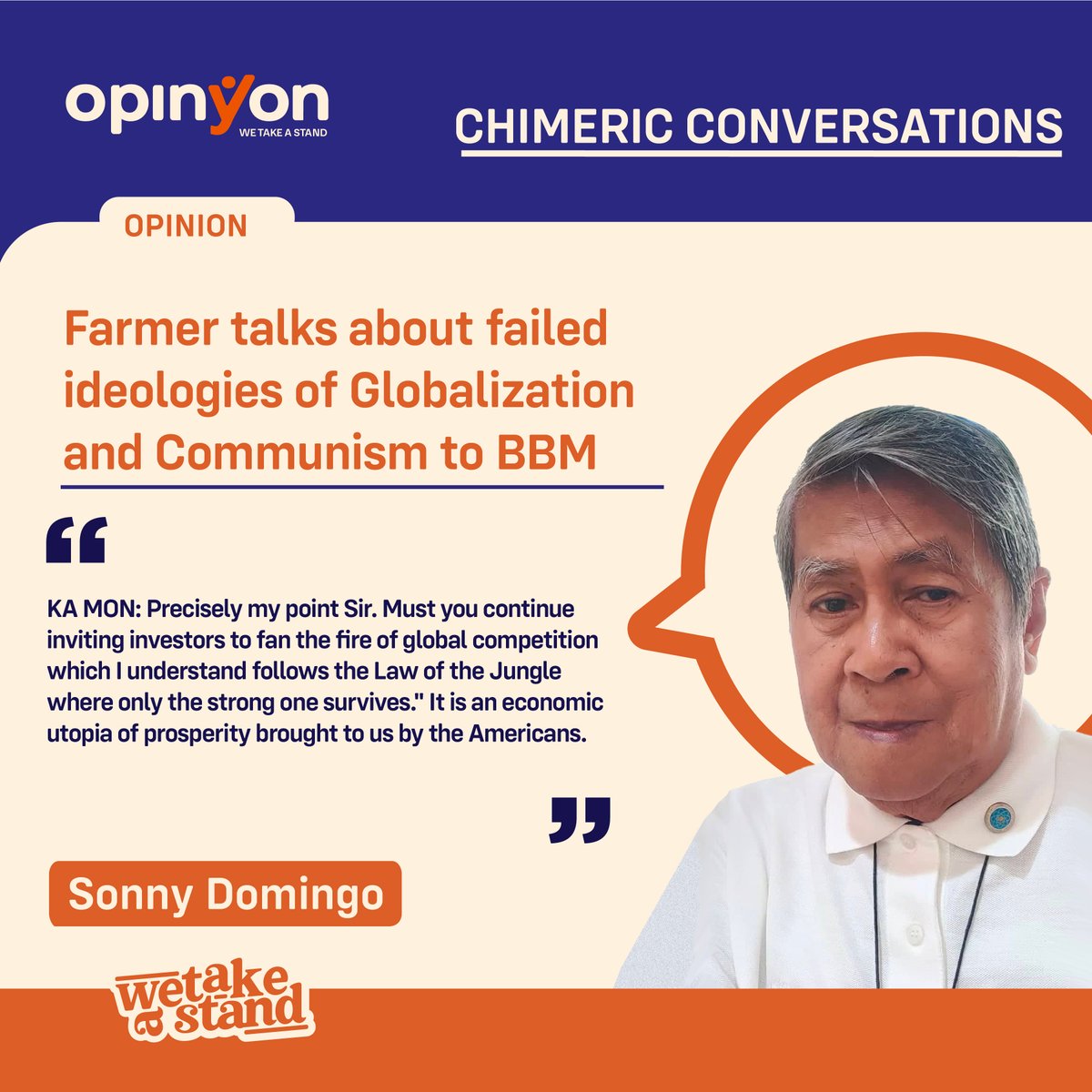 OpinYonNews's tweet photo. Farmer talks about failed ideologies of Globalization and Communism to BBM
By Sonny Domingo
Read more
https://t.co/yLYK5ENKLm
#Farmer #FailedIdeologies #Globalization #Communism #BBM #Chimeric #Converstions #ChimericConversations #Column https://t.co/QqqzBErrb0
