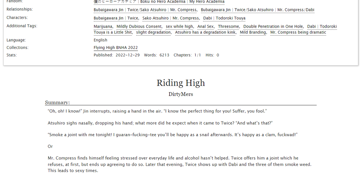 MersDirty's tweet photo. PHEW! I can finally show you all my piece for @flyinghighbang and I'm living! This is my longest piece ever at over 6k words! Not only that, I was paired with the lovely and talented @ludiaskink (link down below) Please enjoy our TwicePressDabi piece!

https://t.co/5nPGSTzmQG https://t.co/QejNBMZuZB