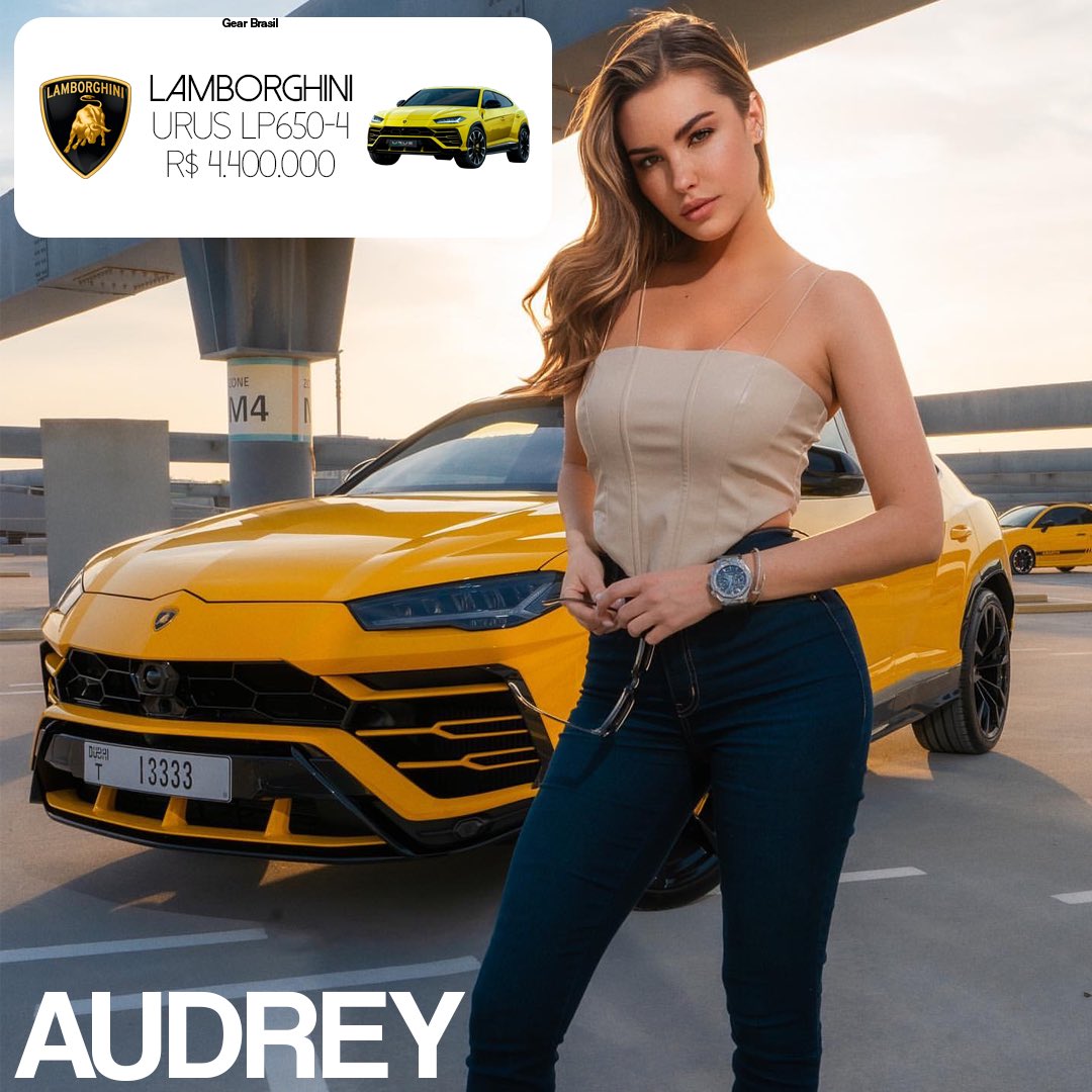 gear_brasil's tweet photo. A modelo Audrey Tiger ao lado de uma #Lamborghini #Urus 22/23. Este super SUV é equipado com um motor V8 de 650 cv de potência e 86,7 kgfm de torque, faz de 0 a 100 km/h em 3,6 segundos e acelera até os 305 km/h.

@audreybouette @Lamborghini https://t.co/I3q6ZCbNCT