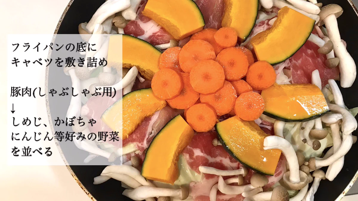 ニラみそダレがポイント！ワンパンで完成「蒸ししゃぶ」。