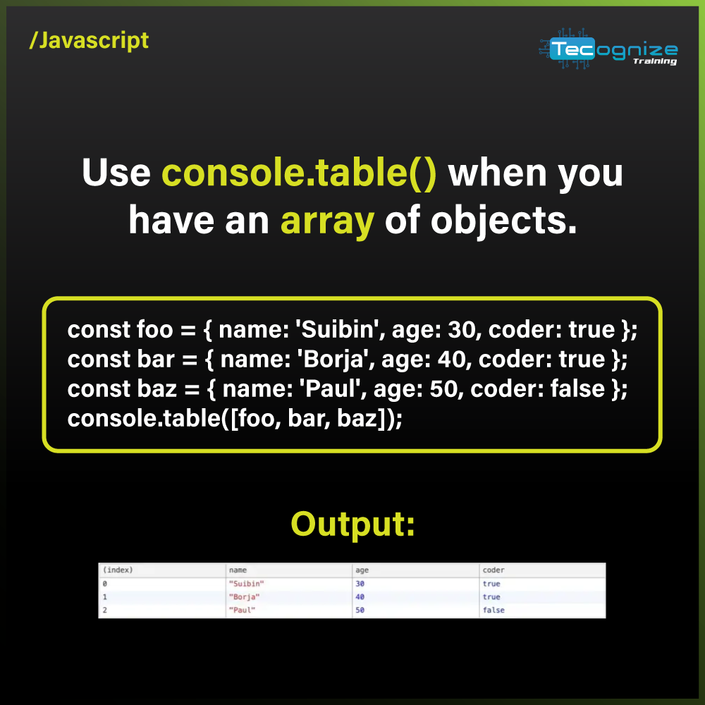 Tecognize's tweet photo. #tecognize #training #techtips #javascript https://t.co/L42W5KLL8y