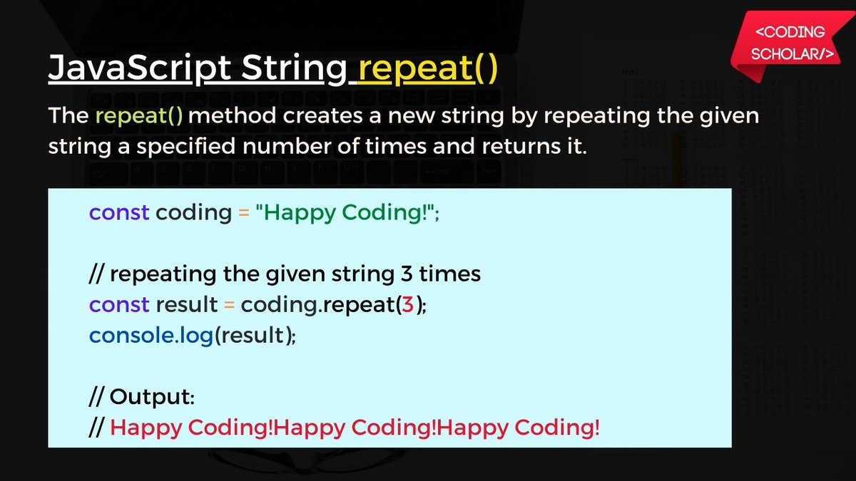coding_scholar's tweet image. JavaScript String Methods Part-1🔥
Follow @coding_scholar for such more content 😊
#Coding #programming #javascript #HTML #CSS #js #100DaysOfCode #100daysofcoding #100daysofcodechallenge #code #ReactJS #NodeJS
