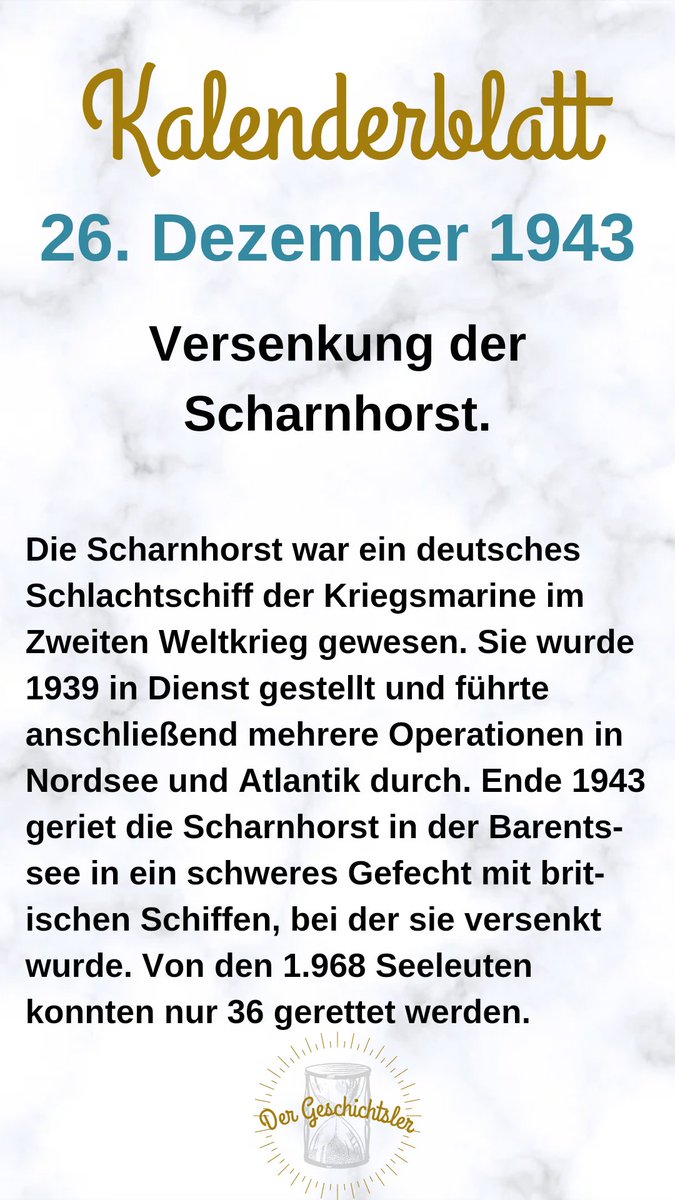 Vor 79 Jahren wurde das #Schlachtschiff #Scharnhorst versenkt.
#heutevor #onthisday
#spaßmitgeschichte