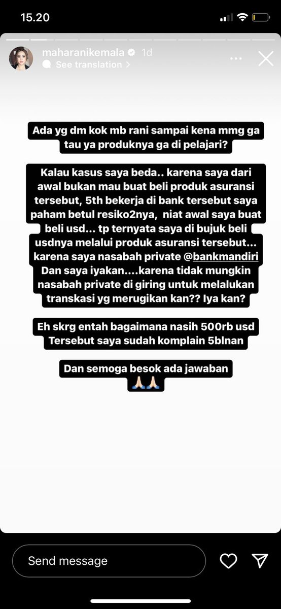 AREAJULID's tweet photo. Dis! Mbaknya mau investasi beli USD, tp ujung2nya dialihkan ke produk asuransi AXA Mandiri. Udah komplain sampe 5 bulan tapi uangnya yg hampir Rp 8 Miliar gak jelas kemana. Ngeri 😱 https://t.co/JeaUzSDfhL