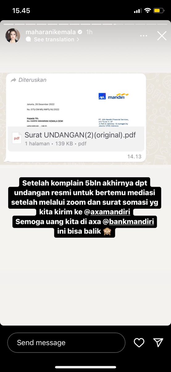 AREAJULID's tweet photo. Dis! Mbaknya mau investasi beli USD, tp ujung2nya dialihkan ke produk asuransi AXA Mandiri. Udah komplain sampe 5 bulan tapi uangnya yg hampir Rp 8 Miliar gak jelas kemana. Ngeri 😱 https://t.co/JeaUzSDfhL