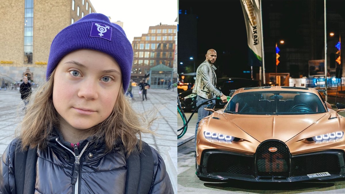 techAU's tweet photo. Greta Thunberg may not have a Bugatti, but she does have 150 Million views after schooling Andrew Tate - https://t.co/XT4CEm916S #ElectriVehicles https://t.co/1ReUXfTqAi