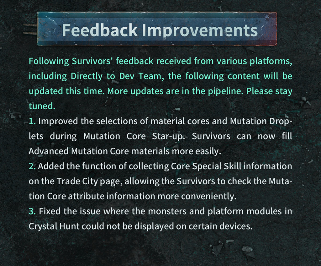 LifeAfter_en's tweet photo. #LifeAfter
#UpdateNote
Dear Survivors, This is Radio 101 transmitting across all AM frequencies, calling all survivors. To ensure a better game experience, we are performing an update on 12/30!
📌SEA & AU Server
8:00 -8:30 (UTC+8)
📌NA Server
16:30-17:00 (UTC+8) https://t.co/hvsF8xCMEl