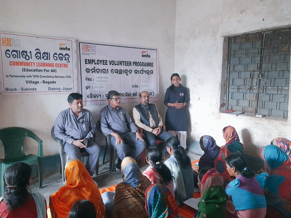 Sandeep B Narade, VP &amp; Head ( Mining BU ) &amp;  EIC, Sukinda Mines Chromite visited Community Learning Center at Ragada of Chingudipal GP, Sukinda Block; and encouraged the women to gain knowledge for a progressive outlook and social identity. Ashok K Behera, VP-BIPF, also present.