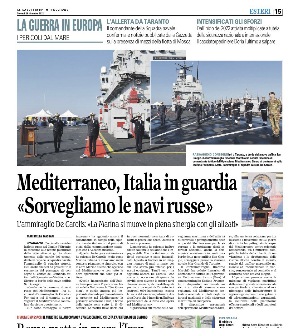 Il fronte del #canaledotranto #operazionemediterraneosicuro #navirusse #taranto #marinamilitare #lagazzettadelmezzogiorno