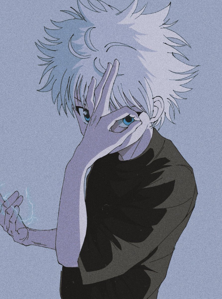 1boy male focus solo white hair blue eyes shirt looking at viewer  illustration images