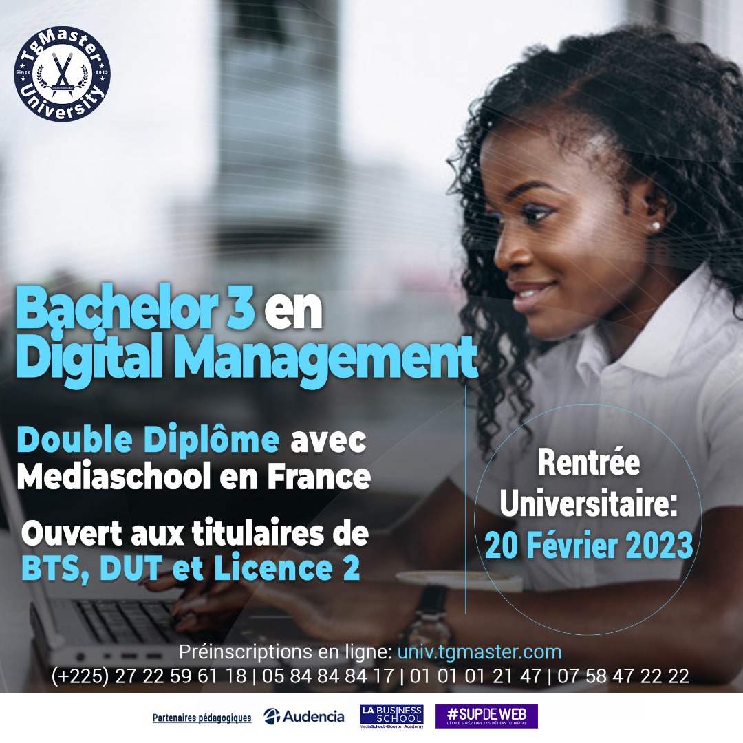 tgmcoaching's tweet photo. Vous peinez à trouver une équivalence avec votre Bts? TgMaster University vous donne la chance d'étudier pendant 1 an et d'avoir un double bachelor français et ivoirien (Bac 3)
Inscription: https://t.co/eASz1JXRWr https://t.co/T4zwr831sx