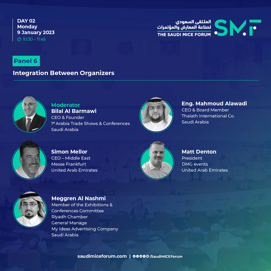 The 6th Panel of the  #Saudi_MICE_Forum will discuss the techniques needed in today’s market to increase event organizers’ competitiveness and the importance of knowledge transfer between International and local
companies.
Join us on 8-9 January in Riyadh:
bit.ly/3dBEHEy