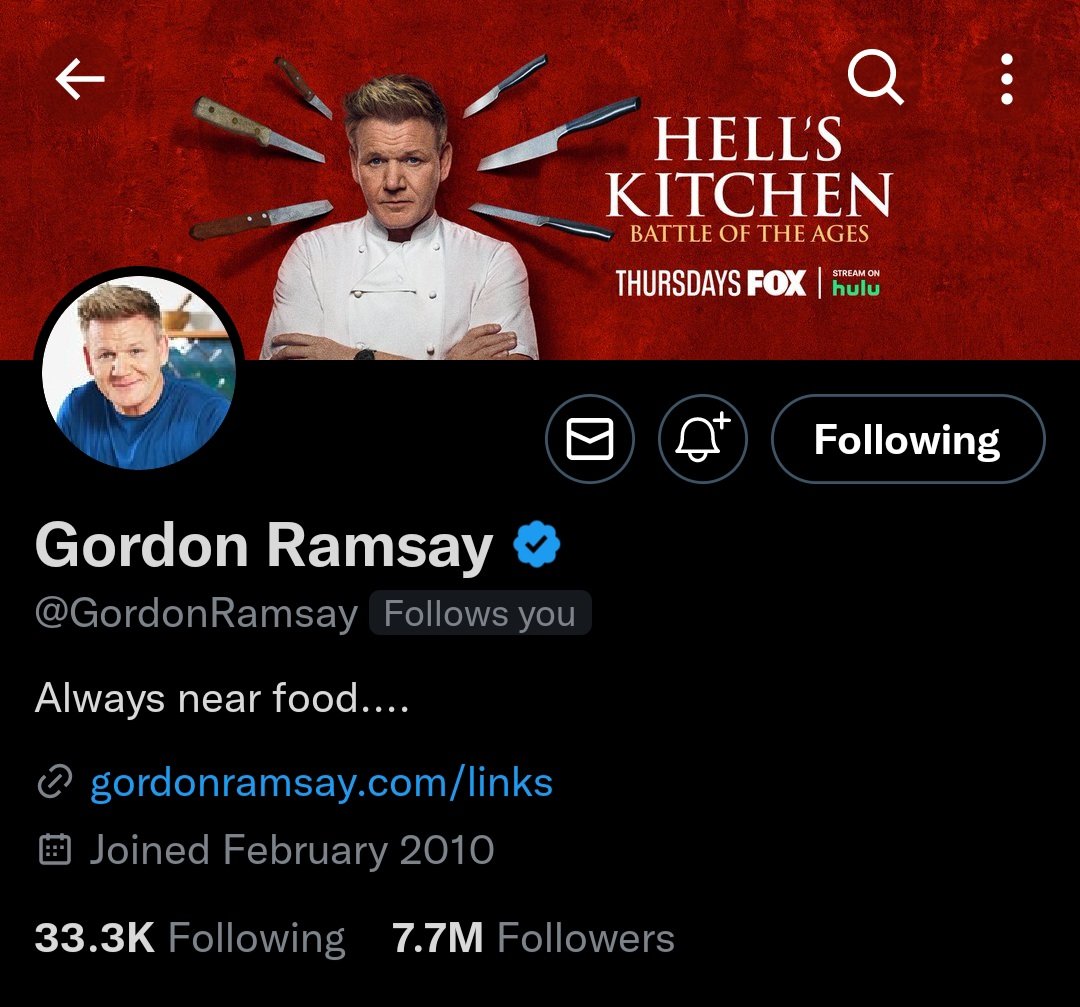 Sometimes I forget that Mr Gordon Ramsay himself follows my One Direction stan account of 2013. Haven't used that account since. https://t.co/UF3mwOxgQ5
