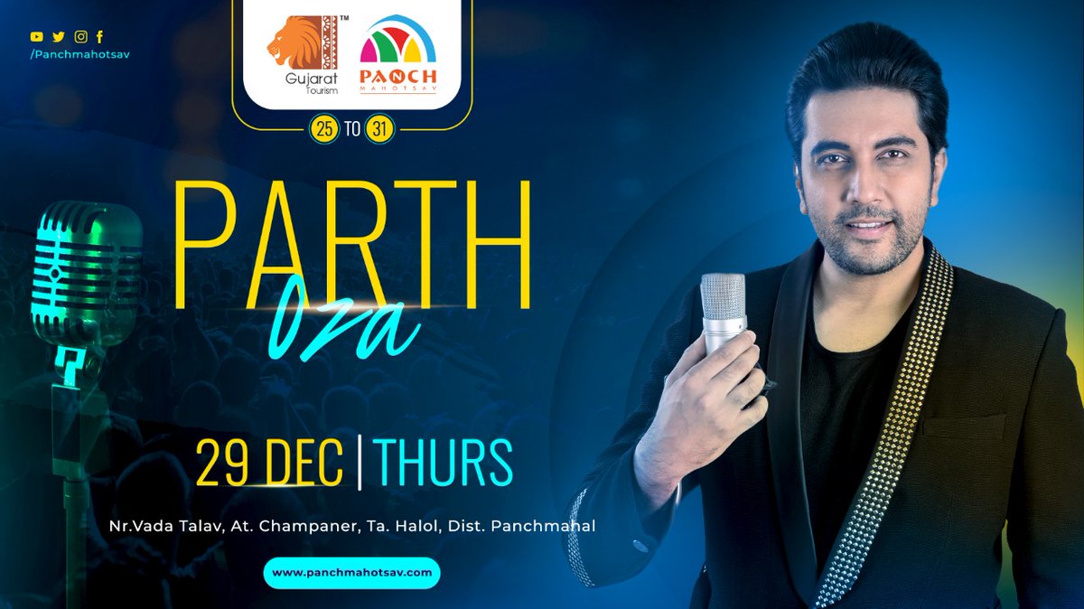 CollectorGodhra's tweet photo. Parth Oza, the music sensation will be performing tonight at panchmahotsav, 8 PM near Vada Talav, Champaner.
Don't miss the golden opportunity to groove on his songs!
Stay tuned!
#parthoza #panchmahotsav #panchmahal #champaner #singer #festival #mahotsav #celebration #songs https://t.co/tIcqYEpcS0