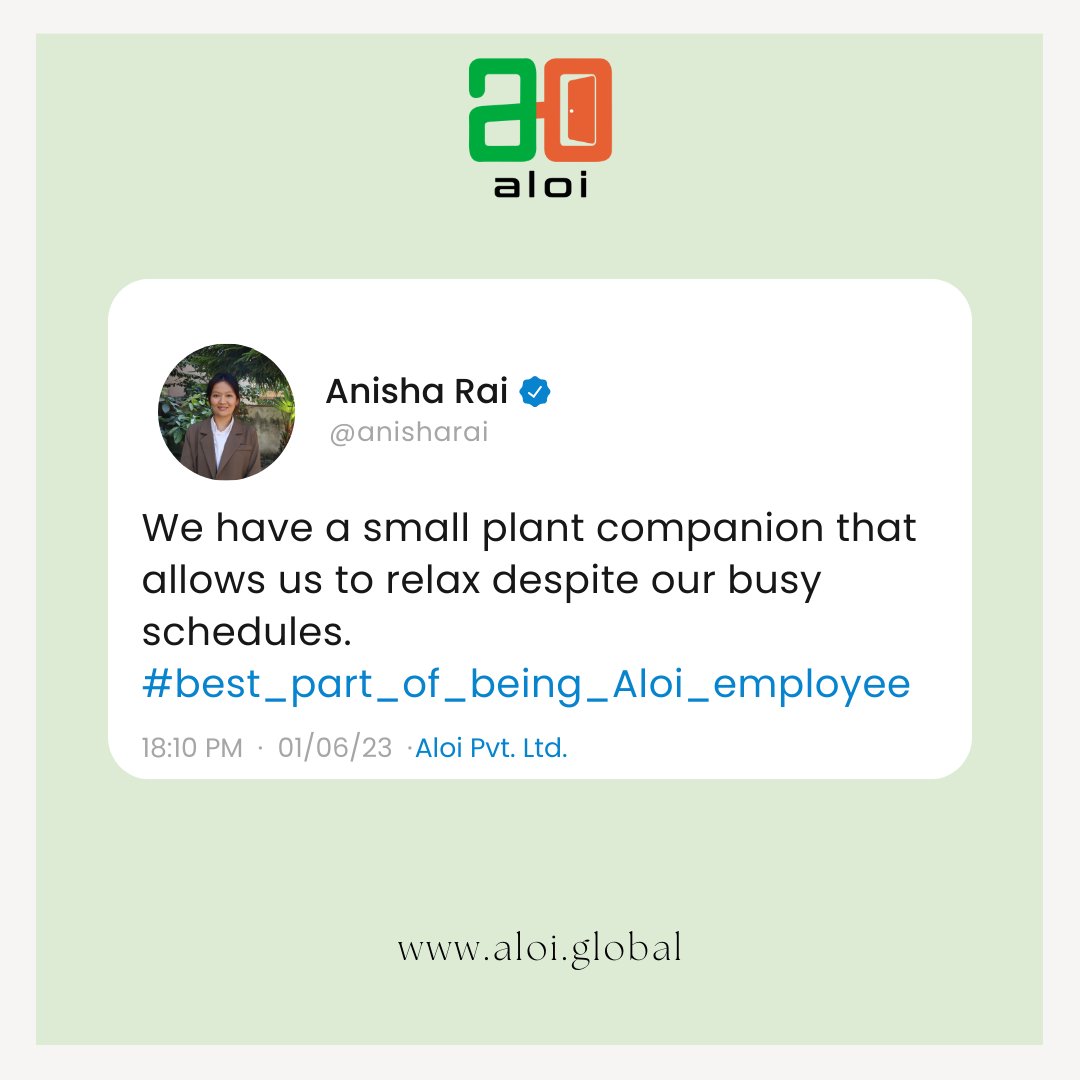 aloi_global's tweet photo. In Aloi, everyone has a plant buddy! 🪴
.
.
.
.
.
#aloi #teamaloi #TeamAloi #AloiGlobal #Nepal #nepal #cleanenergy #hiringnow #positivity #teamgoals #friendship #workbuddy #funworkplace😎 #bestpartofwork #best_part_of_being_Aloi_employee https://t.co/SRNufY79aG