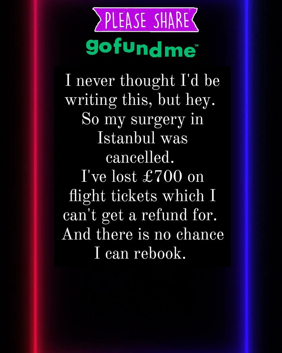 Pomshkas's tweet photo. 1) Never thought I'd be writing this, but hey. So my surgery in Istanbul was cancelled. I've lost £700 on flight tickets which I can't get a refund for. And there is no chance I can rebook. #Transgender #Trans #Topsurgery #TransCrowdFund #MutualAid #DisabilityTwitter #DisabledAid https://t.co/XyjijEqqYq