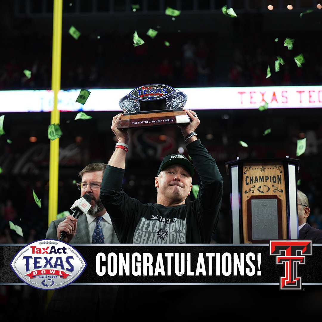 TexasBowl's tweet image. The 🏆is headed to Lubbock!

@TexasTechFB | @TaxAct #TexasBowl
