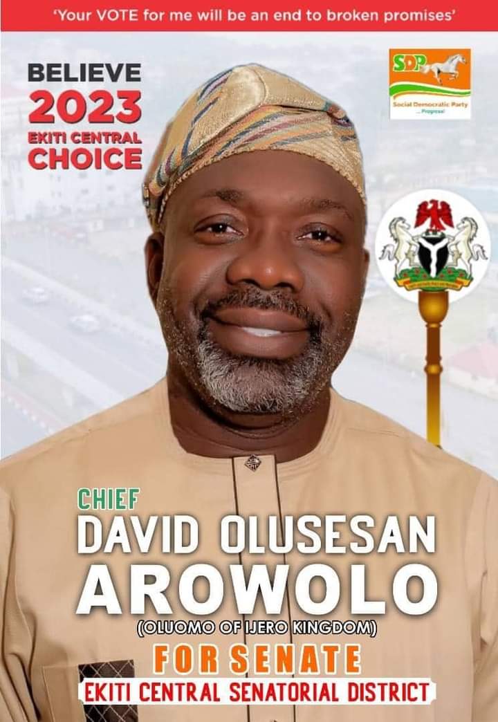 Augustdotun's tweet photo. Building a formidable Ekiti Central Senatorial District where we enjoy true leadership, we need  to support the vision  for a new Ekiti Central and believe it by working together for  the Social Democratic Party (SDP) Senatorial Candidate(Ch. David Arowolo) in the district. https://t.co/XXJTLEG9F8