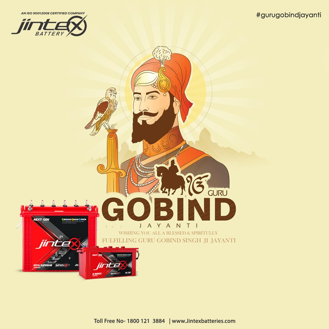 JintexB's tweet photo. JINTEX BATTERY Pvt. Ltd

HAPPY GURU GOBIND SINGH JAYANTI 
May Guru Gobind Singh Ji bless you and your loved ones with happiness, peace, and abundance for eternity; may he inspire us to be better human beings.

Visit At:- https://t.co/cilss9ddoZ
Toll-Free No- 18001213884 https://t.co/5BpzT2NApy