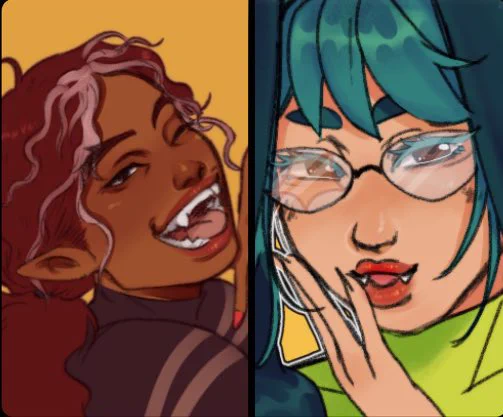 they WERE designed to be immortal gfs i drew them at the same time and they're both vampires <3 