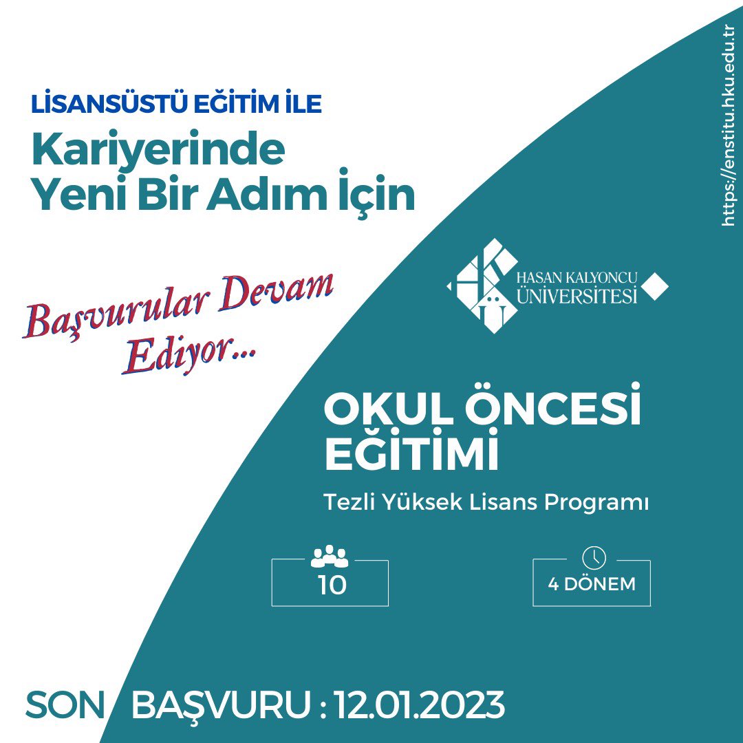 LEE_HKU's tweet photo. Okul Öncesi Eğitim Tezli Yüksek Lisans Programı.
Başvuru koşulları ve kayıt için https:/enstitu.hku.edu.tr  e-posta: enstitu@hku.edu.tr @hkunv https://t.co/dM8aDERZ06
