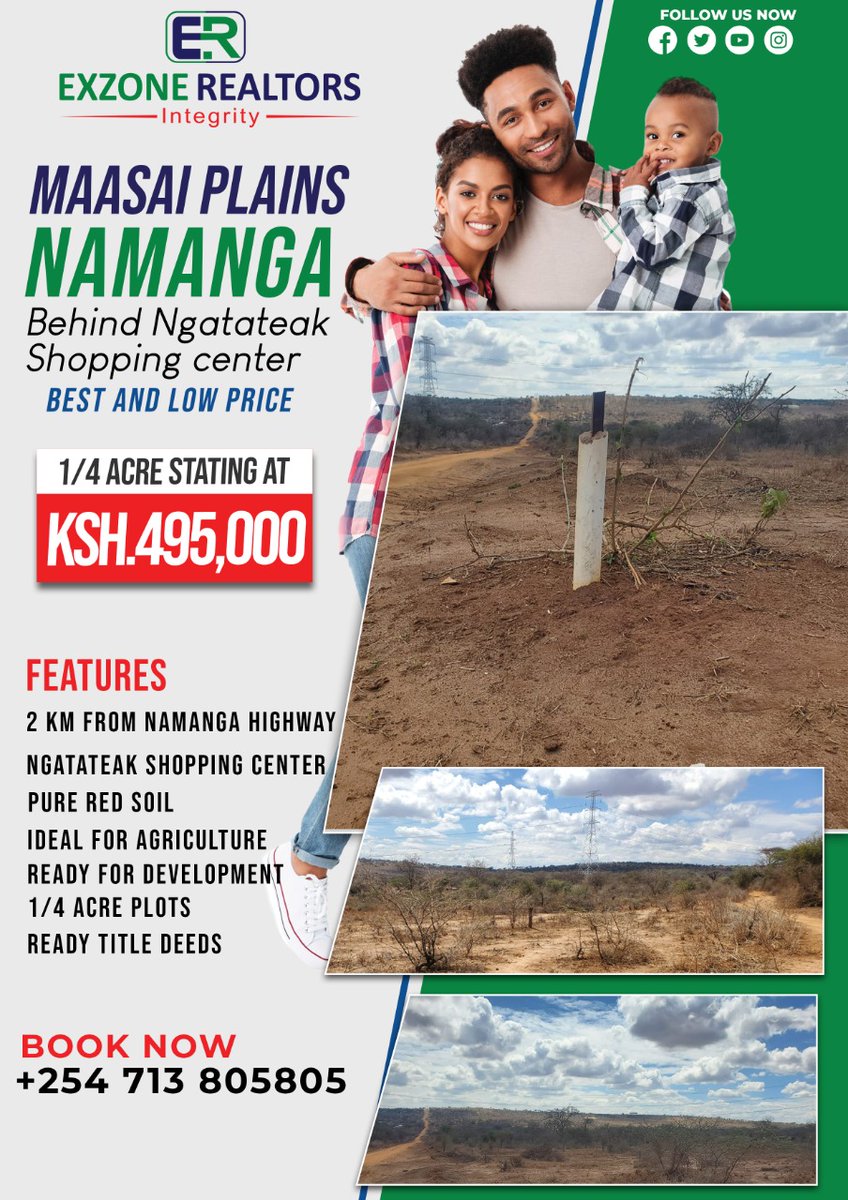 kim_kikwai's tweet photo. LOCATION: NGATATAEK KAJIADO COUNTY
APPROX 2KM - NAMANGA H/WAY BEHIND NGATATAEK SHOPPING CENTRE.
📞 SMS WhatsApp 0713 805 805 
Why Kajiado?
- It neighbors the Metropolitan with available vast lands at very reasonable prices. 
It's easly accessible from the City and other regions https://t.co/u2dmqBNIw9