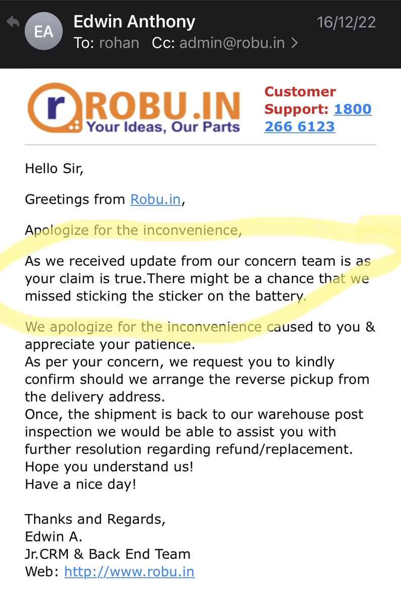 rohraman's tweet photo. @robulabs new scam from robu. Now it seems after much time wasted with customer service getting a refund for a FAKE product customer svs is saying there actually was an issue and fake asked me to return it. Bunch of cheats and liars. Pathetic https://t.co/XaalzeTdYL