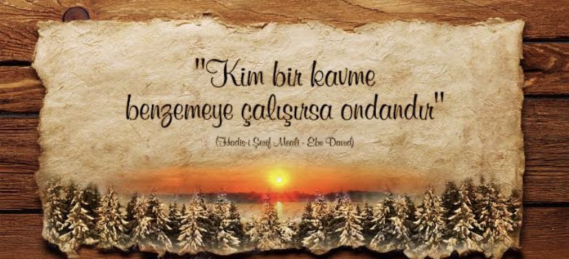 Peygamber Efendimiz (S.A.V) şöyle buyurmuş:

“Kim bir kavme benzemeye çalışırsa, 
O da onlardandır.”
-Ebû Dâvûd, Libâs

#SelamünALeyküm Perşembe