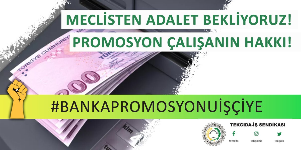 tekgida's tweet photo. MECLİSTEN ADALET BEKLİYORUZ! 
Promosyon çalışanın hakkı!
#bankapromosyonuişçiye
@HMBakanligi @csgbakanligi @meral_aksener @kilicdarogluk @RTErdogan @dbdevletbahceli @turkiskonf @FOXhaber @halktvcomtr @tele1comtr https://t.co/b2D1CxcGk2