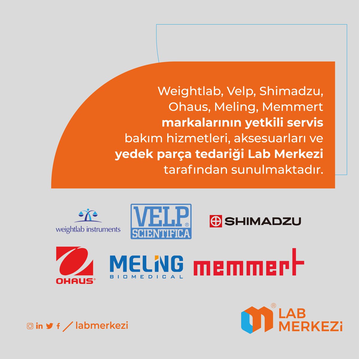 Weightlab, Velp, Shimadzu, Ohaus, Meling, Memmert markalarının yetkili servis bakım hizmetleri, aksesuarları ve yedek parça tedariği Lab Merkezi tarafından sunulmaktadır.

#labmerkezi #Weightlab #velp #shimadzu #ohaus #melig #memmert #teknikservis #technic #accessory