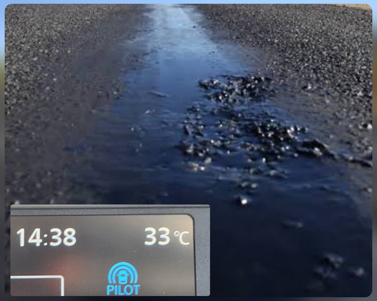 swiggs's tweet photo. NZ roads. It gets hot and they start to melt. What a mess over the car 🚗 https://t.co/KEoxWtWVBU