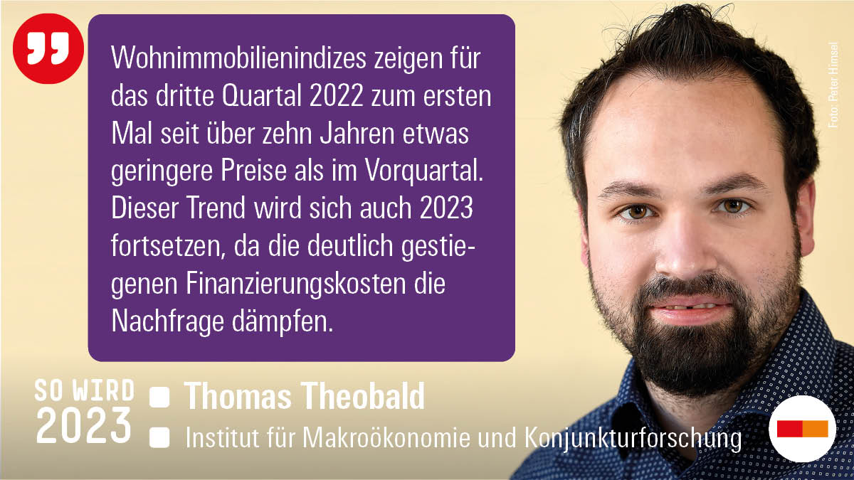 Fallen 2023 die Preise für deutsche Wohnimmobilien, Thomas Theobald? Die Wirtschaftsprognosen unserer @IMKFlash -Expert:innen für #2023: imk-boeckler.de/de/imk-so-wird… #SoWird2023