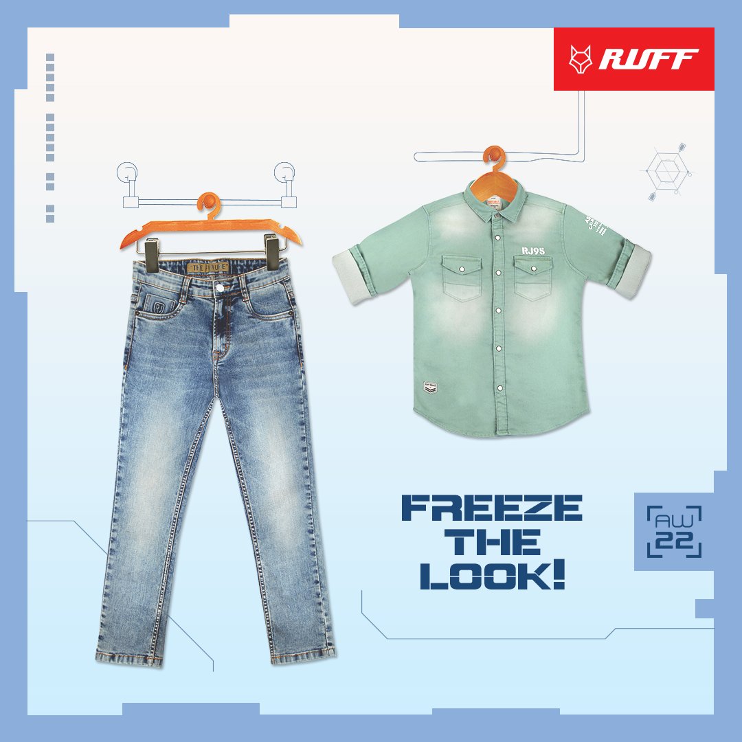 ruff_kids's tweet photo. Freeze the moment with this look!
Posh denims paired with washed half-sleeves shirts are perfect for any occasion.
Visit nearest RUFF store - https://t.co/J36pxLB5S2
Or shop online - https://t.co/itOuzgyXOc
#RUFF #VRBoys #AW22Collection https://t.co/bUU70OARl6