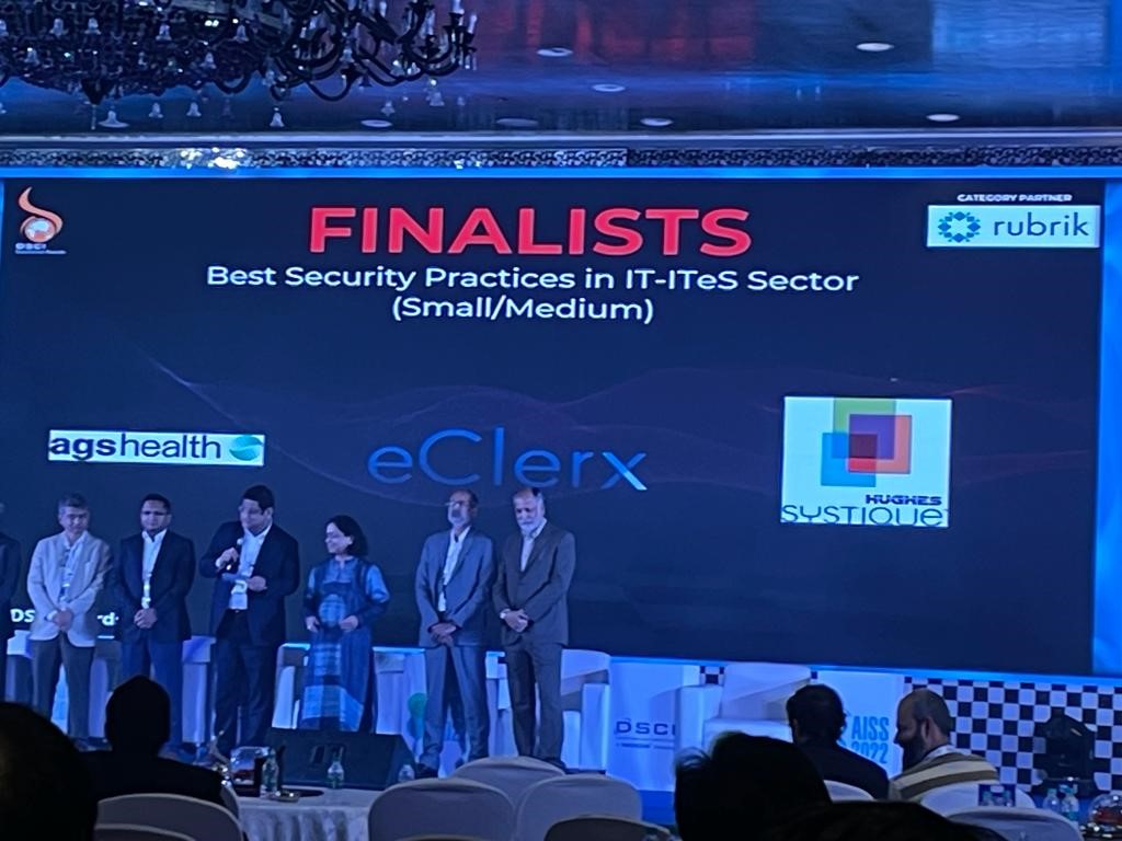SystiqueStories's tweet image. .@hsccorp was adjudged as the winner of #BestSecurityPractices in #IT-#ITES sector in small/medium category organizations at the 17th @nasscom-@DSCI_Connect’s Annual Information International Security Summit 2022 (#AISS).
 
#SystiqueSolutions #HughesSystique #HSC #Nasscom #Awards
