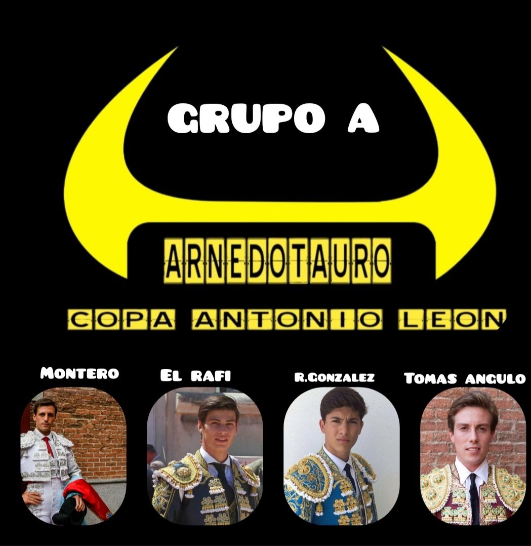 ArnedoTauro's tweet photo. 🏁🏁COMENZAMOS!! 
GRUPO A
@Monterotorero @RafiRaucoule  @GRrafaelgonza @Tomasangulo8 
2️⃣PUNTOS si Retwitteas nombrando al torero favorito de los 4 de éste grupo 
1️⃣ PUNTO si lo nombras en comentarios 
1️⃣PUNTO si lo votas en la encuesta del próximo Twitt 
SE CLASIFICAN 2 POR GRUPO https://t.co/Q1UmXbrGVe