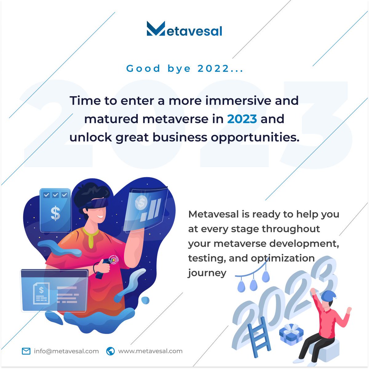 Real_Metavesal's tweet photo. Good Bye 2022....
Time to enter a more immersive and matured metaverse in 2023 and unlock great business opportunities.
#metavesal #metaverse #metaversedevelopment #metaverseanalytics #metaversetesting #bye2022 #2022 #newyear2023 #2023 https://t.co/Jevje9f1pR