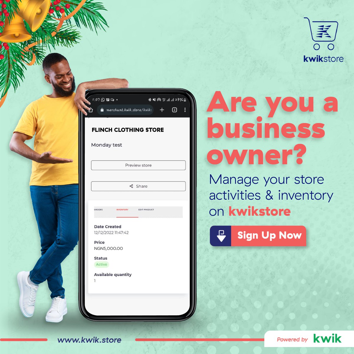 GetKwikStore's tweet photo. Hey Boss, don't let the stress of managing your business wear you down, take advantage of the kwikstore inventory and make things easy for yourself. ​

Hashtag:#kwikstore #ecommerce #onlineshopping #onlineseller #sellonlineforfree https://t.co/5akpigHmFD