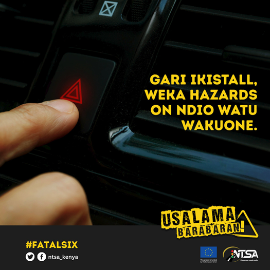 SiayaInstitute's tweet photo. Gari ikichapa na isimame ukiwa kwa highway, washa hazard ndio madere wengine wakae rada wakikukaribia.     #FatalSix #UsalamaBarabarani @ntsa_kenya https://t.co/M68YRz1A7N