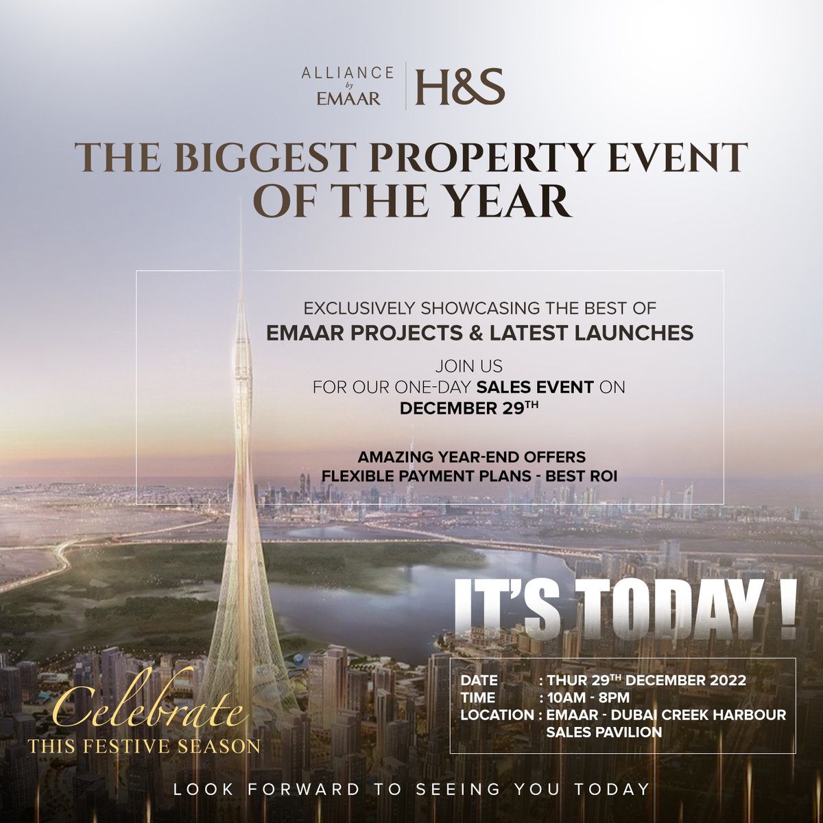 hspropertydubai's tweet photo. ⭐⭐ IT'S TODAY ⭐⭐
Join us today for The Biggest #OneDayPropertySalesEvent of the Year at Emaar - Dubai Creek Harbour. Exclusively Showcasing the best Projects &amp; Latest Launches of #EmaarProperties 

☎ +971 54 444 9888: 
https://t.co/cnXMpX4vd4 
#hsproperty #hsrealestate https://t.co/c1fd5h7wT1
