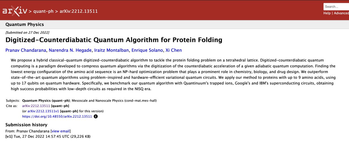 #Proteinfolding 🧬🧬 problem in Adiabatic 🐢🐢#QuantumComputing setting leads to high circuit depths, not feasible for current devices. What is the way out? Digitized-counterdiabatic quantum computing (DCQC) 🐢+🚀 - 🐢. How? Read our latest #arXiv arxiv.org/abs/2212.13511

1/n 🧵