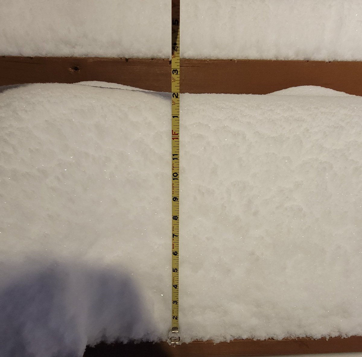 BruceBarnum's tweet photo. M 14.0" of #snow at 1am. #GoldenCO #cowx @NWSBoulder @weather5280. All in 9 hours since accumulation started at 4pm. Very consistent 1.5" per hour snow thru the entire event. https://t.co/sL823nvqWh
