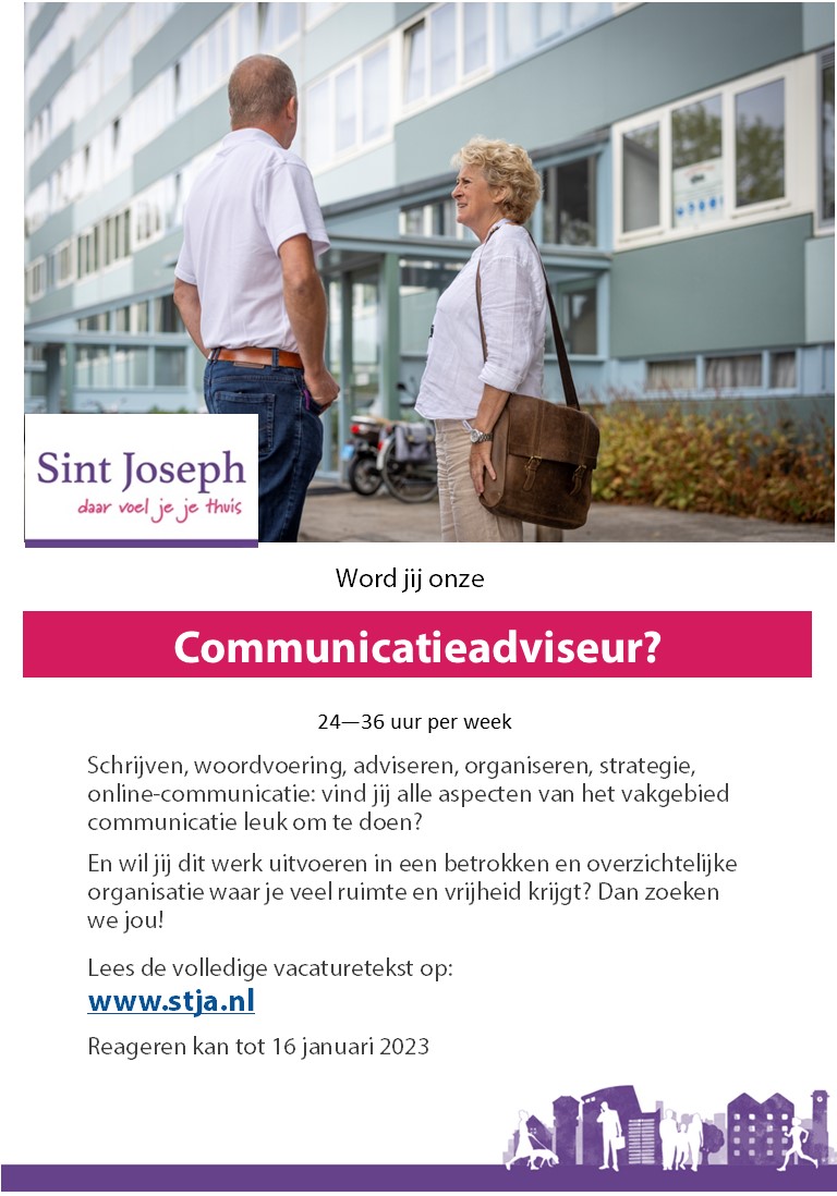 GabyDrees's tweet photo. Een nieuw jaar, een nieuwe baan? Wie weet ga je bij Sint Joseph Almelo aan de slag als communicatieadviseur! Er is een vacature (mijn functie). Reageren kan tot 16 januari. En ik? Ik ga weer volledig zzp-en. https://t.co/s5TCFLpocU https://t.co/bVB0yyHxRB