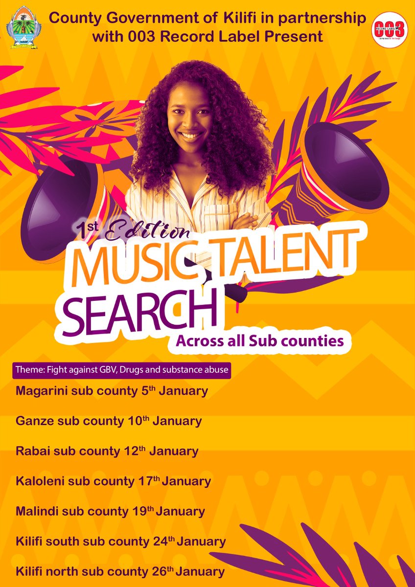 Kilifi County Department of Gender (@003countygender) on Twitter photo Are you talented with desire to access a larger market and connections? We are inviting you to participate in the coming auditions from date 5 next year.
# Let my voice be the change
<a href="/Pegie_pegie/">Margaret nyamvula 🇰🇪</a> <a href="/peru_eddie/">Ed Edy</a> <a href="/Officialdreama1/">Officialdreamabeatz</a> <a href="/AnswarAhmed/">@meneja_lav</a> Are you talented with desire to access a larger market and connections? We are inviting you to participate in the coming auditions from date 5 next year.
# Let my voice be the change
<a href="/Pegie_pegie/">Margaret nyamvula 🇰🇪</a> <a href="/peru_eddie/">Ed Edy</a> <a href="/Officialdreama1/">Officialdreamabeatz</a> <a href="/AnswarAhmed/">@meneja_lav</a>