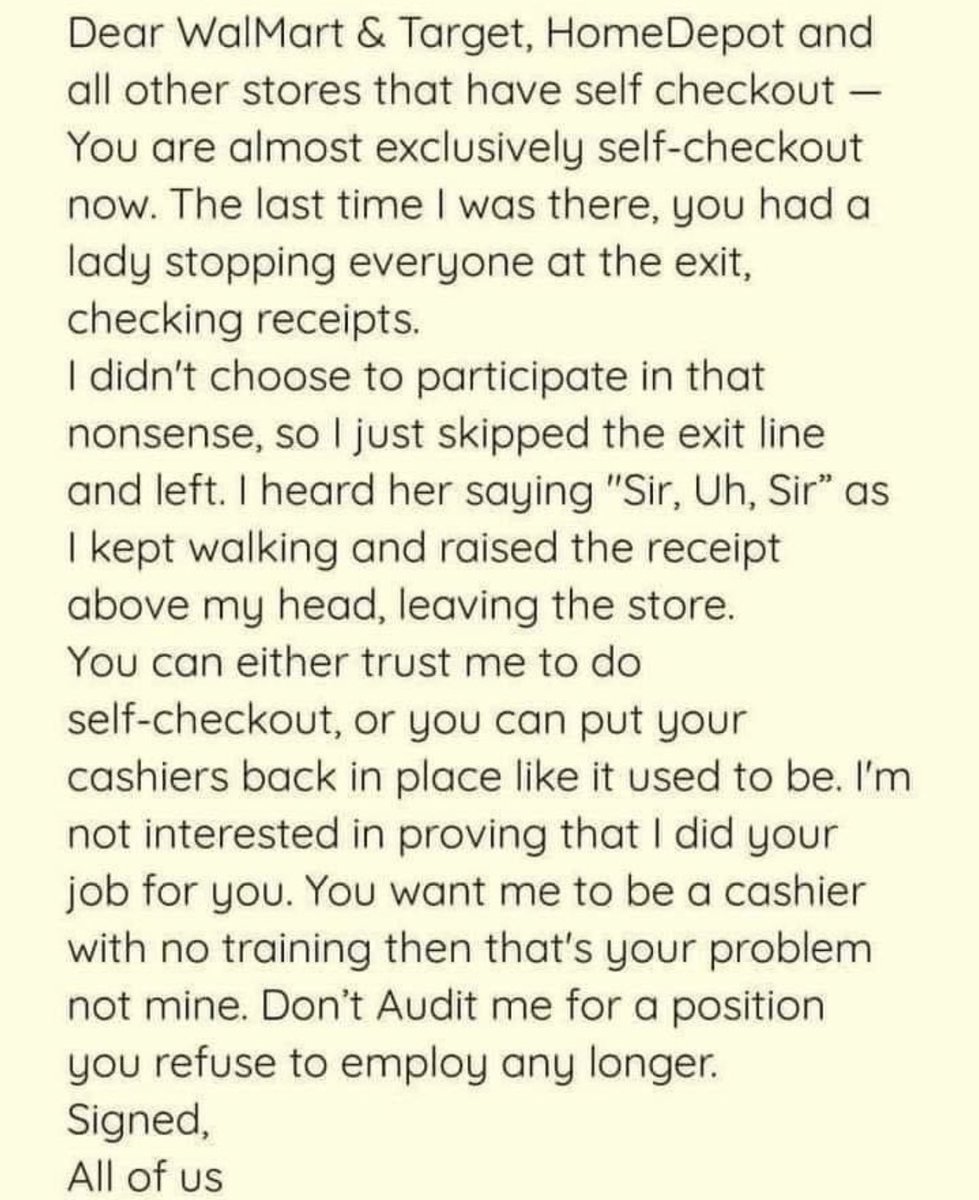 <a href="/AngelJonesPhD/">Angel Jones, PhD</a> <a href="/Walmart/">Walmart</a> Back in the day only Asset Protection could stop people that may be stealing-

I'm sick of the bigotry and racism but I hate those self scans even more.