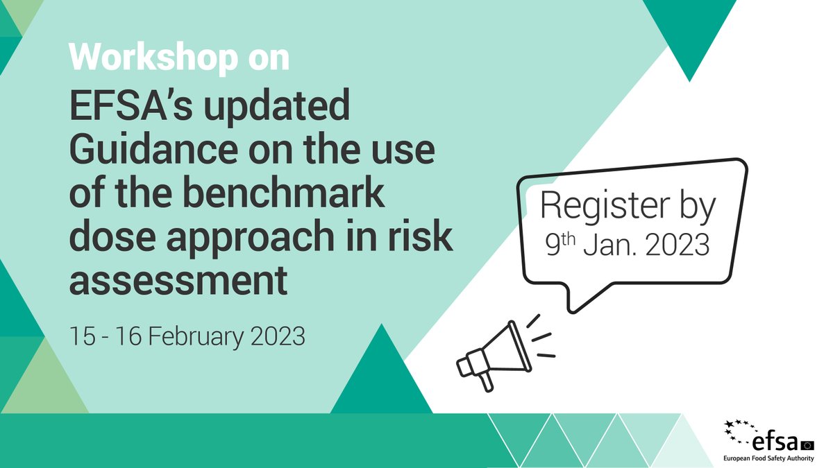 Methods_EFSA's tweet photo. Are you interested in the use of the #BenchmarkDose (BMD) approach in #RiskAssessment?

We're holding a workshop to disseminate the revised methodology in our updated Guidance document on 📅15-16/2/2023

Register by ⏰ 9/1/2023

To know more👉https://t.co/EycPULbKU1
@EFSA_EU https://t.co/TyrsCUWa58
