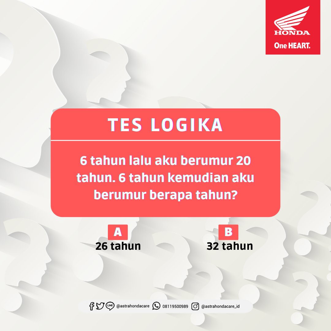 AstraHondaCare's tweet photo. Waktunya Giveaway!

Seperti biasa di hari Kamis ini Mimin mau kasih Giveaway. BroSis jawab Tes Logika dari Mimin ya. Cuz buruan jawab dikolom kementar 😊
Dapetin hadiah pulsa 25K dari Mimin untuk BroSis yang beruntung 🙂 (cont) https://t.co/cQVhgYShx9
