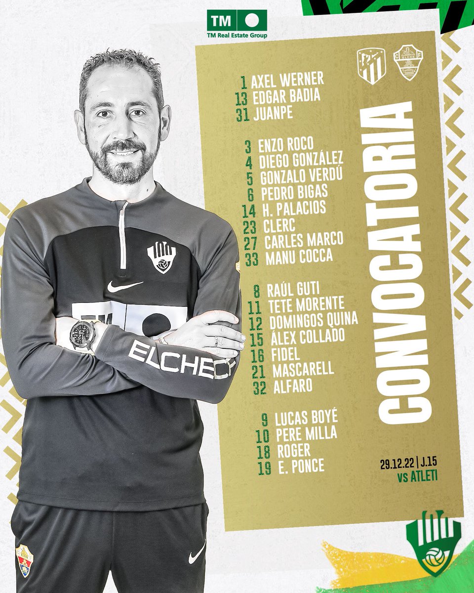 elchecf's tweet photo. 💚📋 𝗖𝗢𝗡𝗩𝗢𝗖𝗔𝗧𝗢𝗥𝗜𝗔 para el Metropolitano 

#AtletiElche || #MuchoElche https://t.co/zDbvqLzCv2