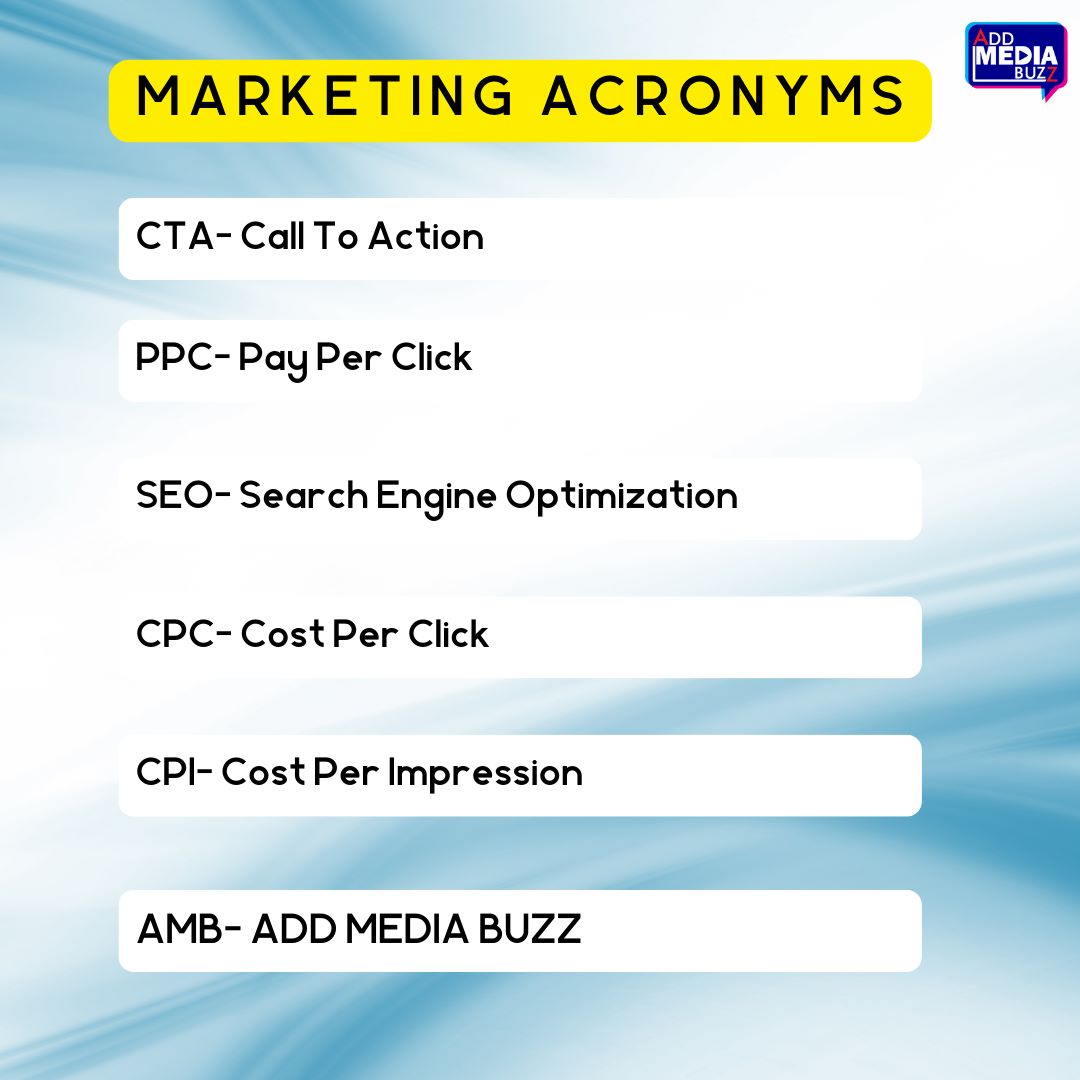 AddMediaBuzz's tweet photo. 2022 is about to end! Did you know about these marketing terms?
Save our post if you ever missed out!
#AMB #AMBUpdates #AMBSocialMedia #MarketingAgency #MarketingAcronyms https://t.co/LAEFDIbsDg